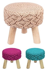 Taburete hecho a mano de diseño bohemio de macramé tejido a mano con cuerda de algodón 100% y taburete hinchado de madera de 4 Patas - Product Image 6