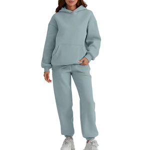 Ropa de calle chándal liso ajustado 100% algodón polar Jogger conjunto estampado personalizado pulóver deportes trajes de chándal de gran tamaño para mujer - Product Image 2