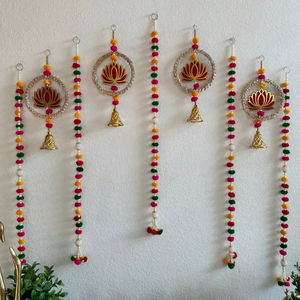 4 Feet Multi color Beads Pom Pom Garlands With Different Combo Set Theme Boho Curtain Mexican Fiesta <b>Decoration</b> - Product Image 1