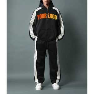Sudadera con Capucha y Pantalones Deportivos Holgados de Felpa de Algodón Grueso Personalizados con Diseño de Cinta Lateral, Conjunto Deportivo Extra Grande 100% Algodón para Hombre - Product Image 4