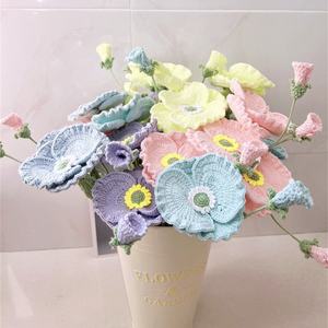 Crochet Poppy Flower Bouquet Lifelike Yarn Blossoms for Home Wedding <b>Table</b> Centerpiece Romantic Gift <b>Decor</b> - Product Image 3