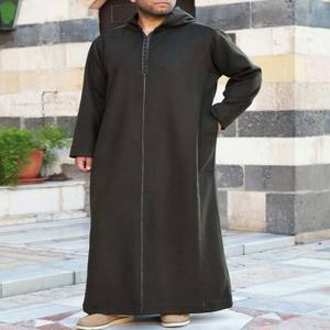 Thobe marocain en soie fait main pour adulte avec capuche, tenue traditionnelle musulmane pour homme, port quotidien, broderie anti-rides, manches longues - Product Image 1