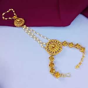 เครื่องประดับเจ้าสาวอินเดียชุบทองคริสตัล rhinestone มือโซ่แหวนกำไลข้อมือผู้ผลิตอินเดียทอง - Product Image 2