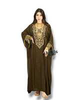 AWAIS HOUSE Zardozi Caftan Abaya Arabe Perlé Fait Main Longueur Ras du Sol Léger Grande Taille en Polyester pour Femme Musulmane