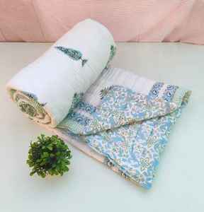 Hand Block Print Reversible Razai Quilt Indian Kantha Winter Bedding - Product Image 2