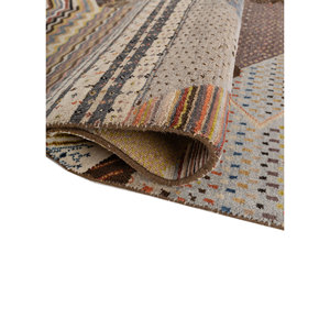Alfombra Manchaha Beige y Marrón de Lana y Seda de Bambú Anudada a Mano Les-2800 con Diseño de Patchwork para Uso Doméstico - Product Image 2