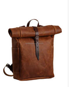 Slim Profile <b>Leather</b> Roll Top <b>Backpack</b> Compact Rucksack For Daily Commute Lightweight <b>Leather</b> Bag LRTB-0177 - Product Image 6