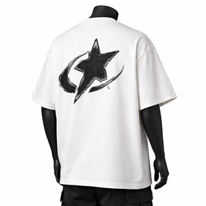 เสื้อยืดกราฟิกโอเวอร์ไซส์แบบกำหนดเองสำหรับผู้ชาย ผ้าฝ้ายคุณภาพสูง สีขาว สตรีทแวร์ ทรงหลวม เสื้อยืดขายส่งสำหรับผู้ชาย - Product Image 5