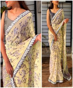 Sarees Seda Ropa de fiesta India Último diseñador Ropa de mujer Sari con blusa Japón Satén Crape Seda Telas suaves Impresión digital Sari Alphanumero - Product Image 5