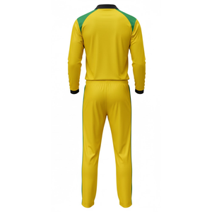 Uniforme de Cricket Sublimado con Logotipo Personalizado OEM para Hombre, Conjunto Transpirable de Jersey de Manga Larga y Pantalones con Diseño de Chevron Amarillo y Verde - Product Image 2