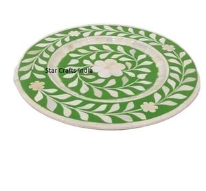 Bandeja de servicio con incrustaciones de hueso con logotipo personalizado verde hecho a mano 2024 Bandeja de forma redonda Classic diseñada por el fabricante profesional SCI - Product Image 1