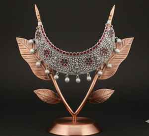 Diseñador Kemp oxidado plata gargantilla collar templo Laxmi diseño elegante tradicional indio étnico joyería conjunto para mujer - Product Image 1