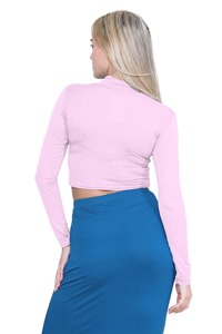 T-shirt uni à col roulé et col roulé, manches longues, extensible, basique, couleur unie, 2025 - Product Image 2