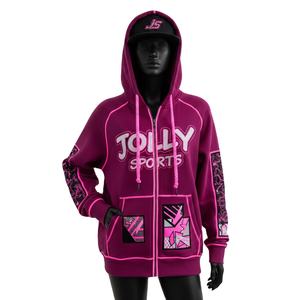 Sudadera con Capucha de Forro Polar de Poliéster GSM para Mujer, Color Rosa, Costuras en Contraste, Panel de Manga con Diseño Artístico, Logotipo Personalizado, Impresión por Transferencia de Calor, Sudaderas Básicas - Product Image 1