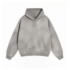 Vintage personnalisé couleur 100% coton hommes sweats à capuche personnalisé surdimensionné lavé à l'acide en détresse brodé lourd polaire solide - Product Image 3