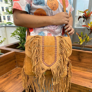 Bolso de piel de ante con flecos bohemios Hippie borla Tan Western bandolera hecha a mano 100% bolso de mano de cuero genuino con correa para el hombro - Product Image 2