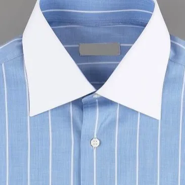 Blue and White Stripes French white Collar men's dress shirt for office