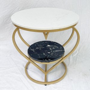 Modern SST015 <b>Round</b> Sofa Side <b>Table</b> with Heart-shaped Frame and Stone Top - Product Image 2