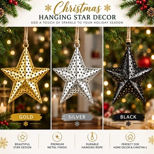 Adorno Colgante de Estrella de Metal Plateado, Decoración Tradicional para Árbol de Navidad, Adorno Rústico para el Hogar en Navidad - Product Image 4
