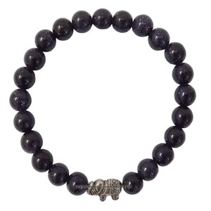 Bracelet extensible à perles rondes en cristal avec éléphant en métal pour hommes et filles - Product Image 1
