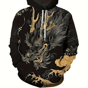Haute qualité hommes grande taille à capuche Golden Dragon graphique sweat fermeture éclair conception 3D en relief épais lavé Style à la mode 2025 - Product Image 4