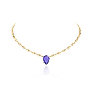 Collar de Oro de 14k con Amatista y Tanzanita, Cadena de Eslabones Religiosa de Moda, Ideal para Regalo de Compromiso - Product Image 1