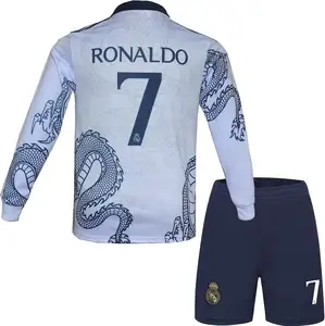 Ronaldo #7 Special White Dragon Edition Maillot de football à manches longues Ensemble de shorts pour jeunes Tailles
