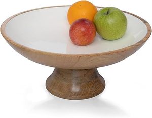 Wooden Decorative Pedestal Bowl for Home <b>Kitchen</b> Farmhouse Style Fruit Snack Serving Dining <b>Table</b> Centerpiece Decor - Product Image 6