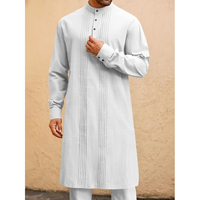 Erkek uzun kollu müslüman Thobe Robe düğme up Kaftan Thobe yan bölünmüş Kaftan Thobe ile cepler