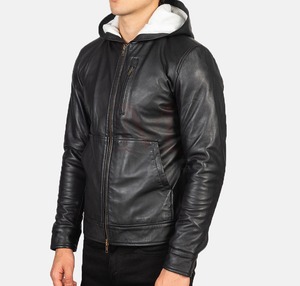 เสื้อแจ็กเก็ตหนังสีดำเข้ารูปสำหรับผู้ชายเสื้อมีฮู้ดสำหรับฤดูหนาวสินค้ามาใหม่2024 - Product Image 4