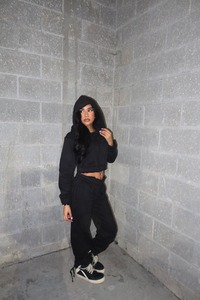 Custom Women 2 Piece Pant Set Sweatsuit Set Two Piece Cropped <b>Zip</b> <b>up</b> <b>Hoodie</b> and Pants Sets Tracksuit for Women - Product Image 3