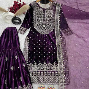 Nuevo Conjunto de Fiesta de Diseñador: Top, Pantalón y Dupatta, Completamente Cosido, Reversible, Elástico y Sin Arrugas - Product Image 1