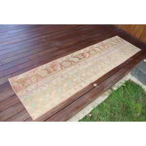 1.7x6.8 ft Vintage Turkish Rug, Runner Rug, <b>Brown</b> Blue Moroccan <b>Wool</b> Rug - Product Image 2