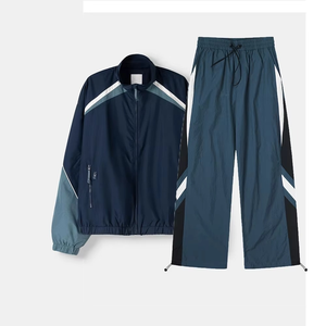 Hauts coupe-vent de gymnastique avec logo surdimensionné pour hommes, veste d'hiver en nylon à fermeture éclair, pantalon, ensembles de jogging, survêtements surdimensionnés en patchwork - Product Image 4