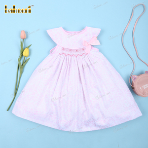 Robe pour enfants sans manches, coupe trapèze, motif floral géométrique rose, brodée à la main, 100% coton certifié OEKO-TEX, OEM ODM - Product Image 2