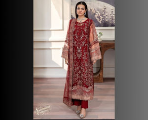 Ssumaira's Ready-to-Wear Indian Pakistani Clothing Embroidered Semi-Stitched Net Shirts Dyed Raw <b>Silk</b> <b>Trousers</b> Hand Embellished - Product Image 1