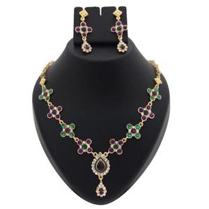 Kriaa 1100333 Purple Austrian Stone Meenakari Gold Plated Bridal Necklace <b>Set</b> Earring & <b>Fine</b> <b>Jewelry</b> <b>Set</b> for Gifts - Product Image 1