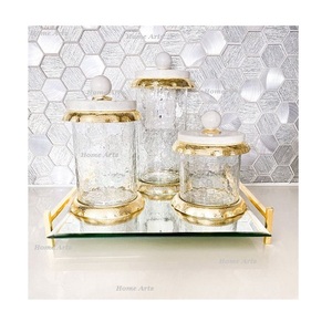 Prime Quality Modern Design Chocolate Dessert Serving <b>Canister</b> Set 3 Different Sizes <b>Glass</b> Metal Home Kitchen Use Tea Sugar - Product Image 4