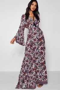 Vestido Largo Casual de Gasa con Encaje y Estampado Vintage para Mujer, Primavera-Otoño, Manga Larga, con Pliegues - Product Image 4
