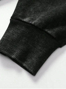 Sweat-shirt à capuche oversize noir pour homme, style streetwear, avec empiècements patchwork personnalisés, en molleton, haut décontracté, vente en gros, vêtements OEM - Product Image 4