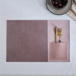 Modern Double-Sided Faux Leather Table <b>Mat</b> with Silverware Holder Pocket Washable Stain Resistant PU Placemat for Hotel and Home - Product Image 1
