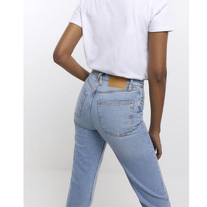 Jeans décontractés à taille haute lavés par le fabricant, respirants et écologiques pour femmes, pantalons en denim personnalisés - Product Image 3