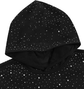 Custom Rhinestone Pullover Cropped Hoodie for Men, Washed 100% Cotton Screen Print, 2025 Casual Streetwear Fashion - Product Image 3