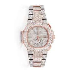 Elegante y Novedoso Joyería Deportiva Hip Hop de Alta Calidad con Moissanita y Diamantes en Oro Rosa, Totalmente Engastada, con Cristal Analógico de Alta Calidad y Correa de Cuero Inoxidable - Product Image 2