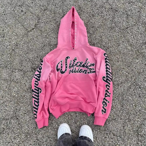 เสื้อฮู้ดผู้ชายแฟชั่นใหม่ สไตล์ลำลอง ปักลายเพชร ประดับโลโก้สีตามสั่ง ผ้าคอตตอนผสม สตรีทแวร์ - Product Image 5