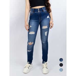 Paola Riboni Women's High Waisted Skinny Ripped <b>Denim</b> Jeans Full Length <b>Stretch</b> Pants Fashion Cut Out Style - Product Image 3
