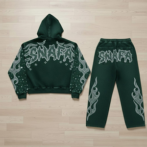 High Quality Slim Fit Latest Design Rhinestone Acid Wash Printed Tracksuit Custom <b>Colour</b> Unisex High Street Style Tracksuits - Product Image 2
