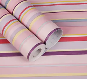 यूडीके पीवीसी 45 सेमी पर्यावरण के अनुकूल प्यारा रंगीन धारियां छील और स्टिकर वॉलपेपर बच्चों के बेडरूम की सजावट के लिए स्वयं चिपकने वाला दीवार पेपर