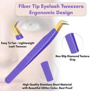Pinzas Profesionales para Extensión de Pestañas con Punta de Fibra, Agarre Antideslizante, Recubrimiento en Polvo, Herramienta de Acero Inoxidable para Aplicación de Extensión de Pestañas - Product Image 5