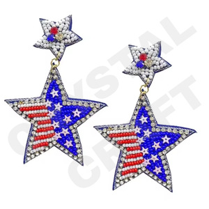 Boucles d'oreilles en perles drapeau étoile USA vintage pour femmes patriotique orange blanc bleu pour mariages ou jours commémoratifs - Product Image 1
